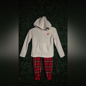Cozy Cream Hoodie and Red Plaid Kids Pajama Set